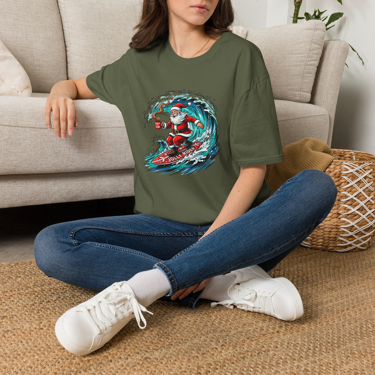 Santa Surfing T-Shirt — Surfing Santa Christmas Tee