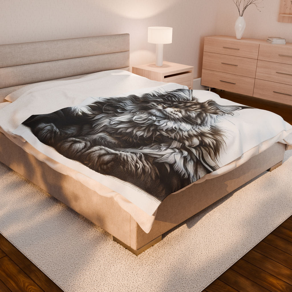 Velveteen Plush Blanket - Maine Coon Cat 3