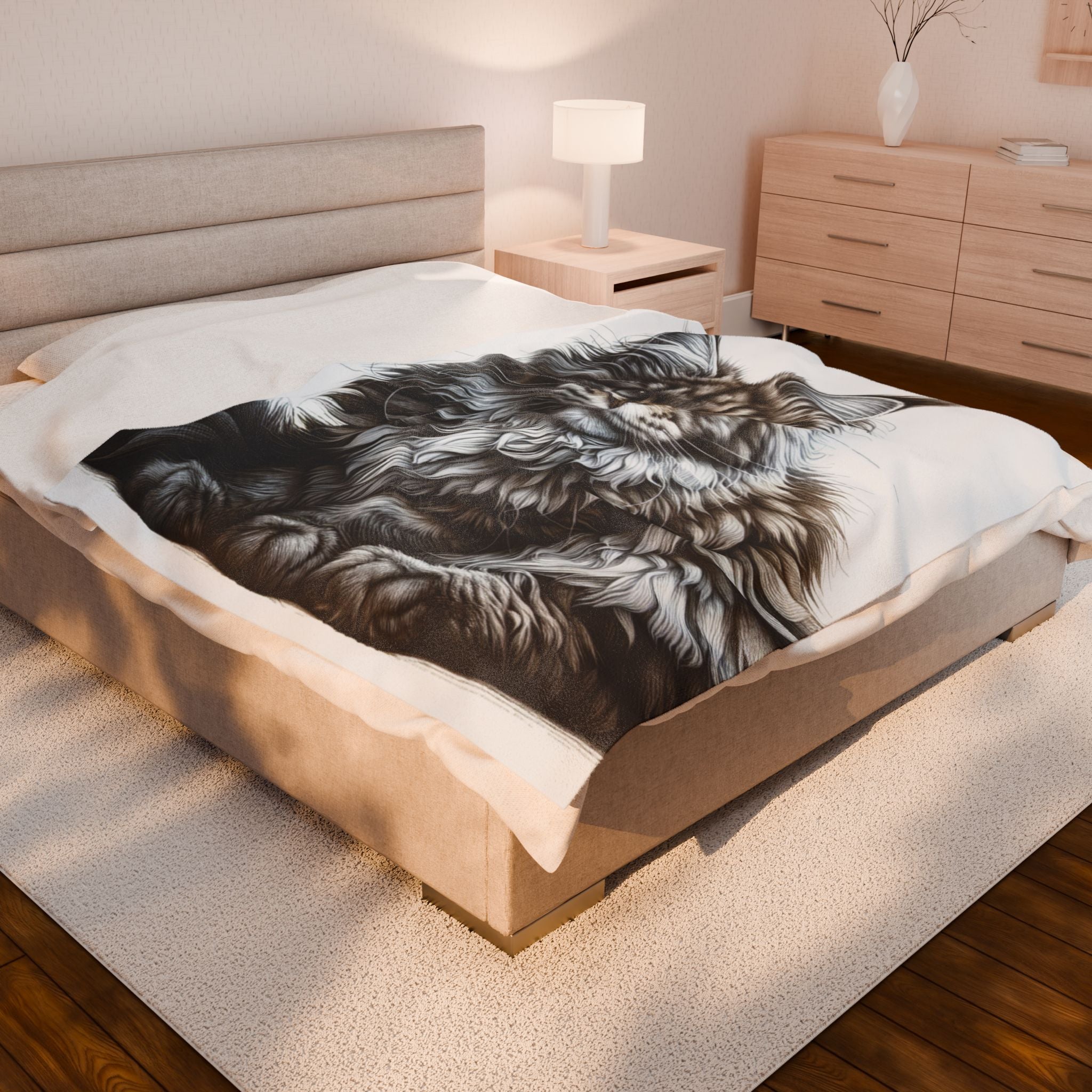 Velveteen Plush Blanket - Maine Coon Cat 3