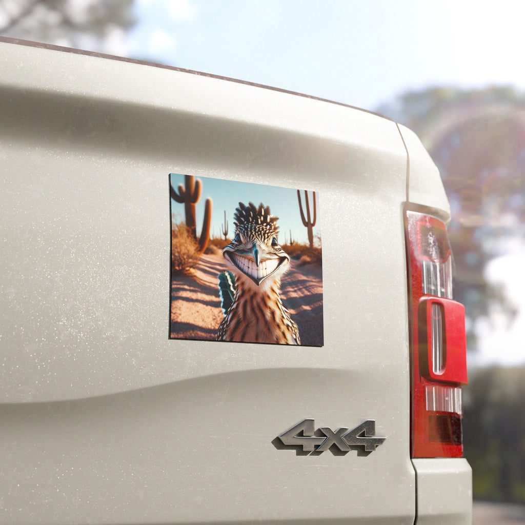 Desert Smiling Roadrunner Car Magnet — Funny Wildlife Car Decal