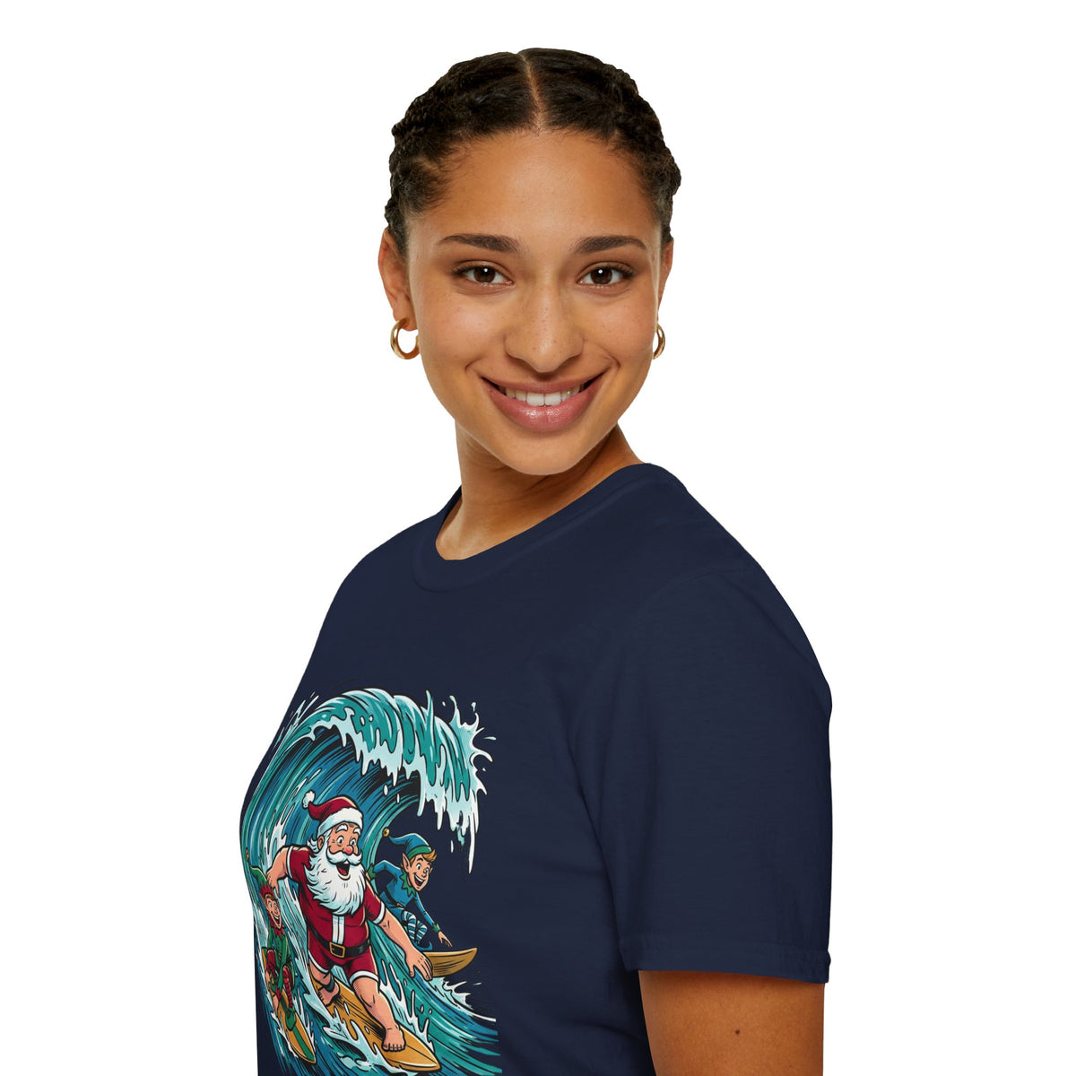 Surfing Santa T-Shirt — Christmas Beach Holiday Tee