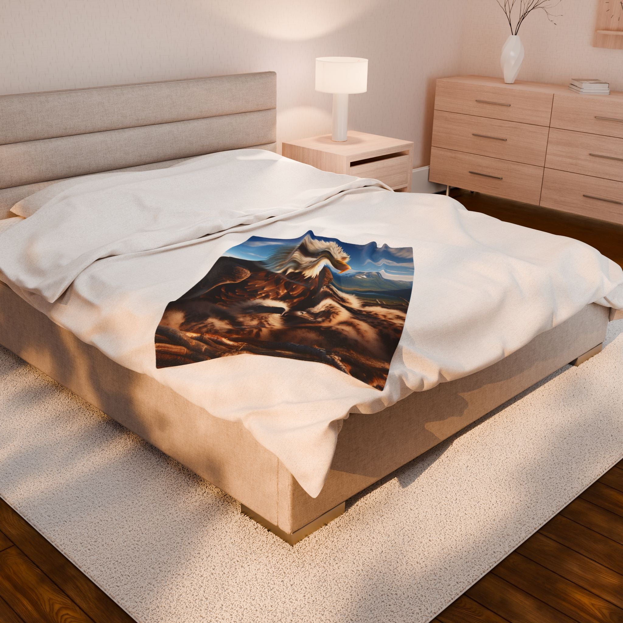 Velveteen Plush Blanket - Eagle with Baby Eagles