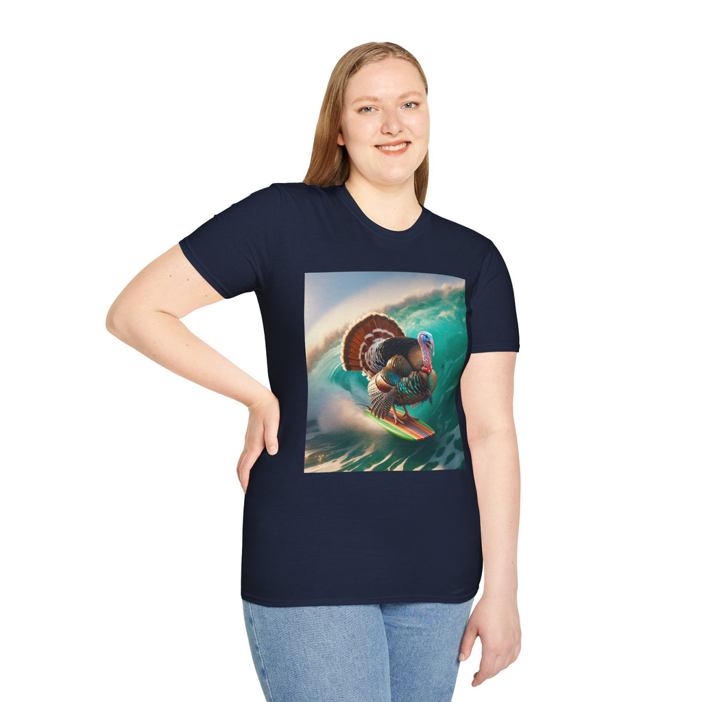 Majestic Surfing Turkey T-Shirt – Thanksgiving Wildlife Graphic Tee