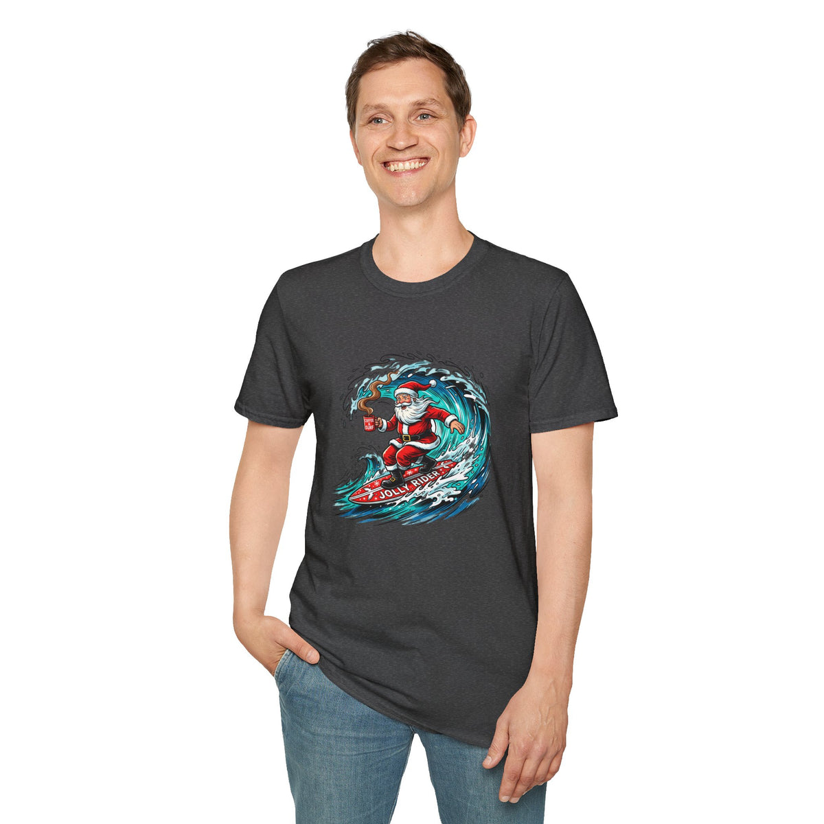 Santa Surfing T-Shirt — Surfing Santa Christmas Tee