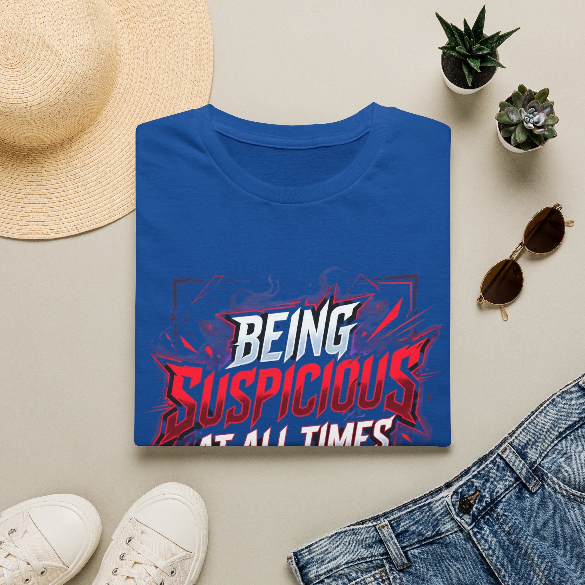 T-Shirt — "Being Suspicious At All Times" Graphic Tee