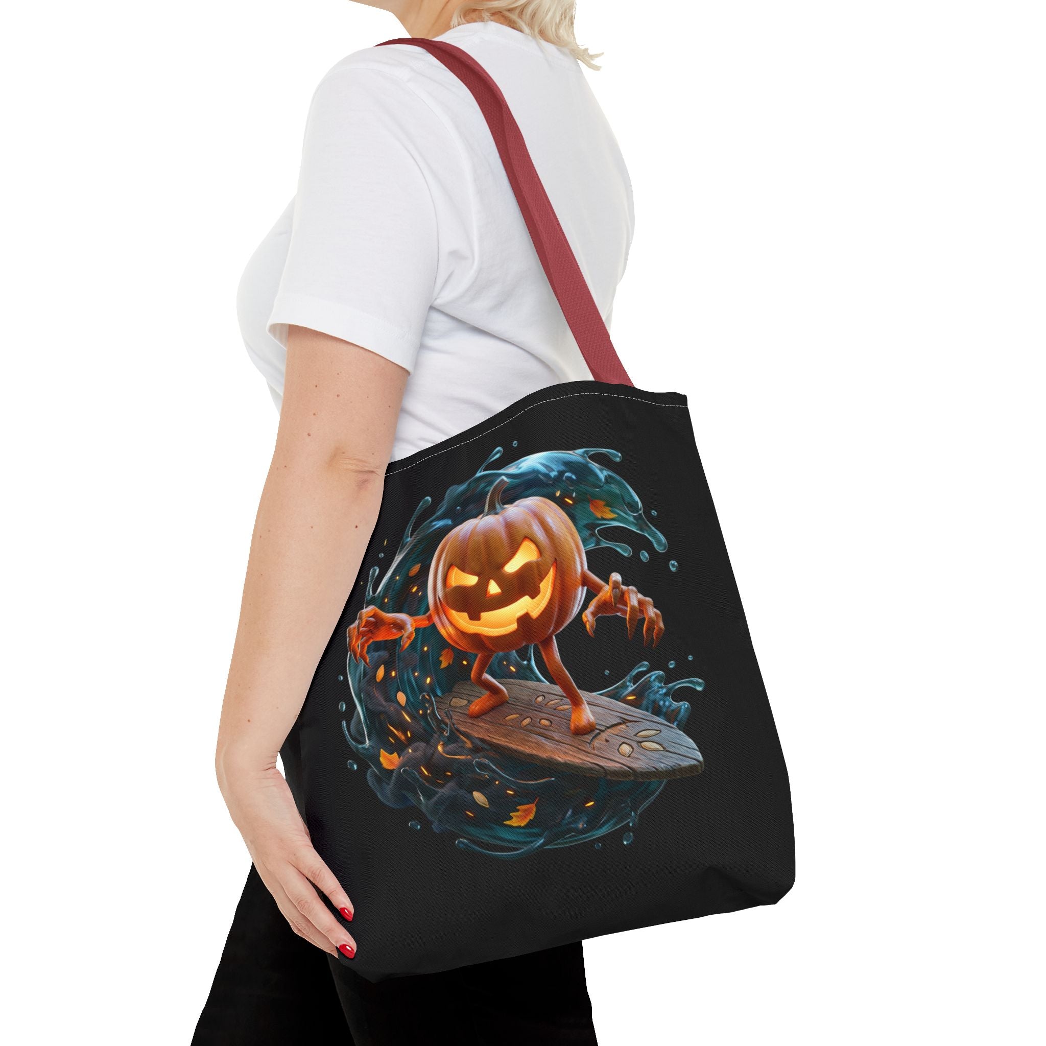 Halloween Pumpkin Surf Tote Bag — Spooky Jack-O'-Lantern Surfing Beach Tote