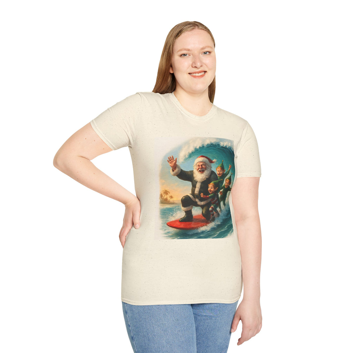 Santa Surfing T-Shirt — Retro Christmas Surfing Santa Tee
