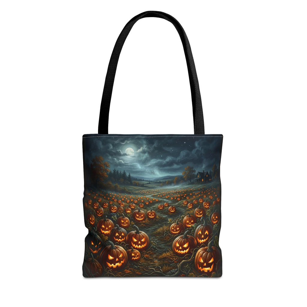 Halloween Pumpkin Field Tote Bag — Spooky Jack-O'-Lantern All-Over Print