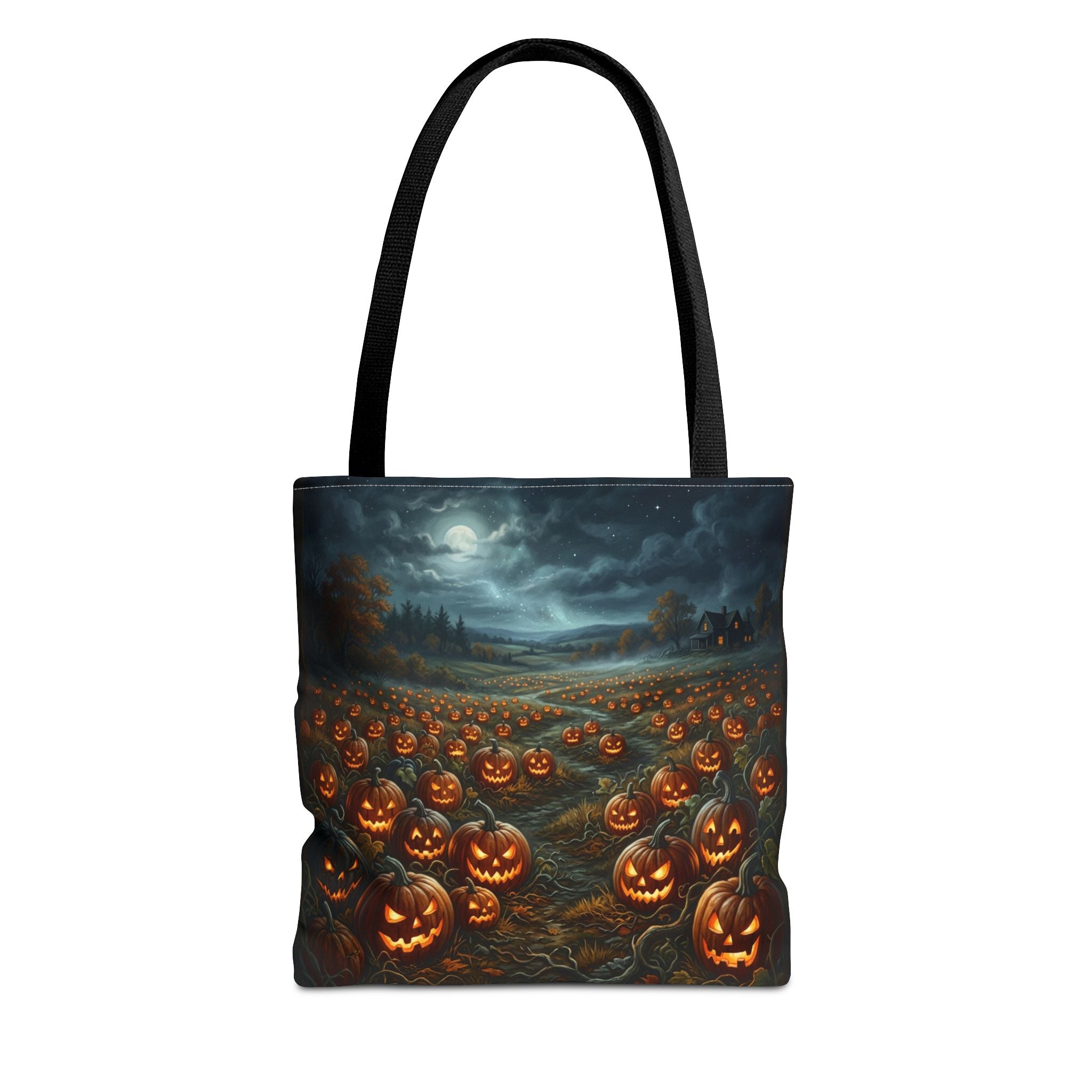 Halloween Pumpkin Field Tote Bag — Spooky Jack-O'-Lantern All-Over Print