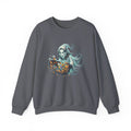 Treasure Ghost Halloween Crewneck Sweatshirt — Hooded Specter with Glowing Candy