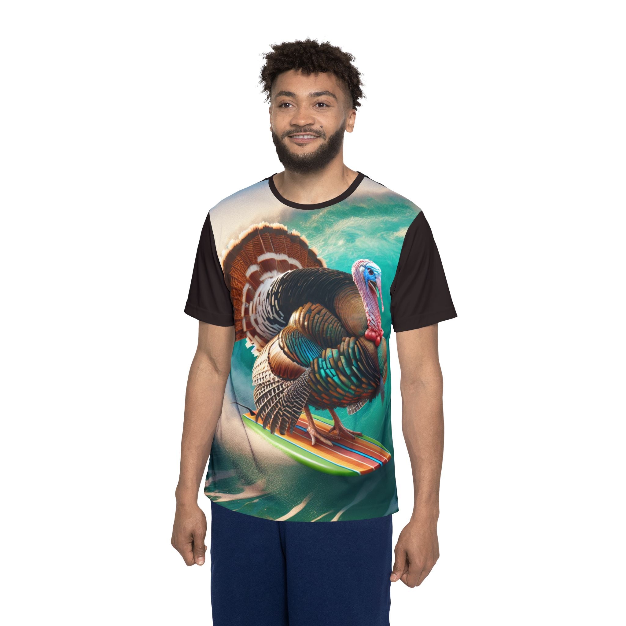 Turkey Surfing Sports Jersey — Funny Thanksgiving Surfboard Graphic Tee