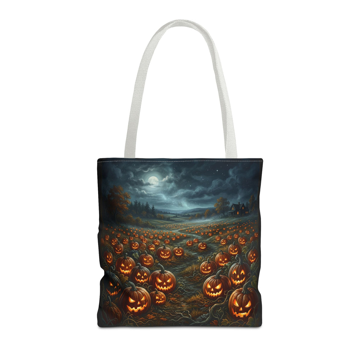 Halloween Pumpkin Field Tote Bag — Spooky Jack-O'-Lantern All-Over Print