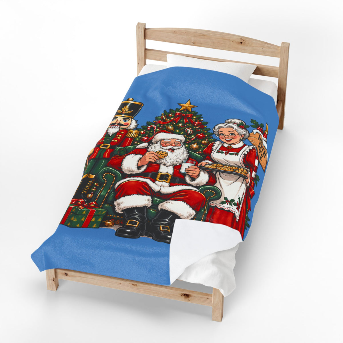 Santa Claus, Mrs. Claus & Nutcracker Christmas Velveteen Plush Blanket