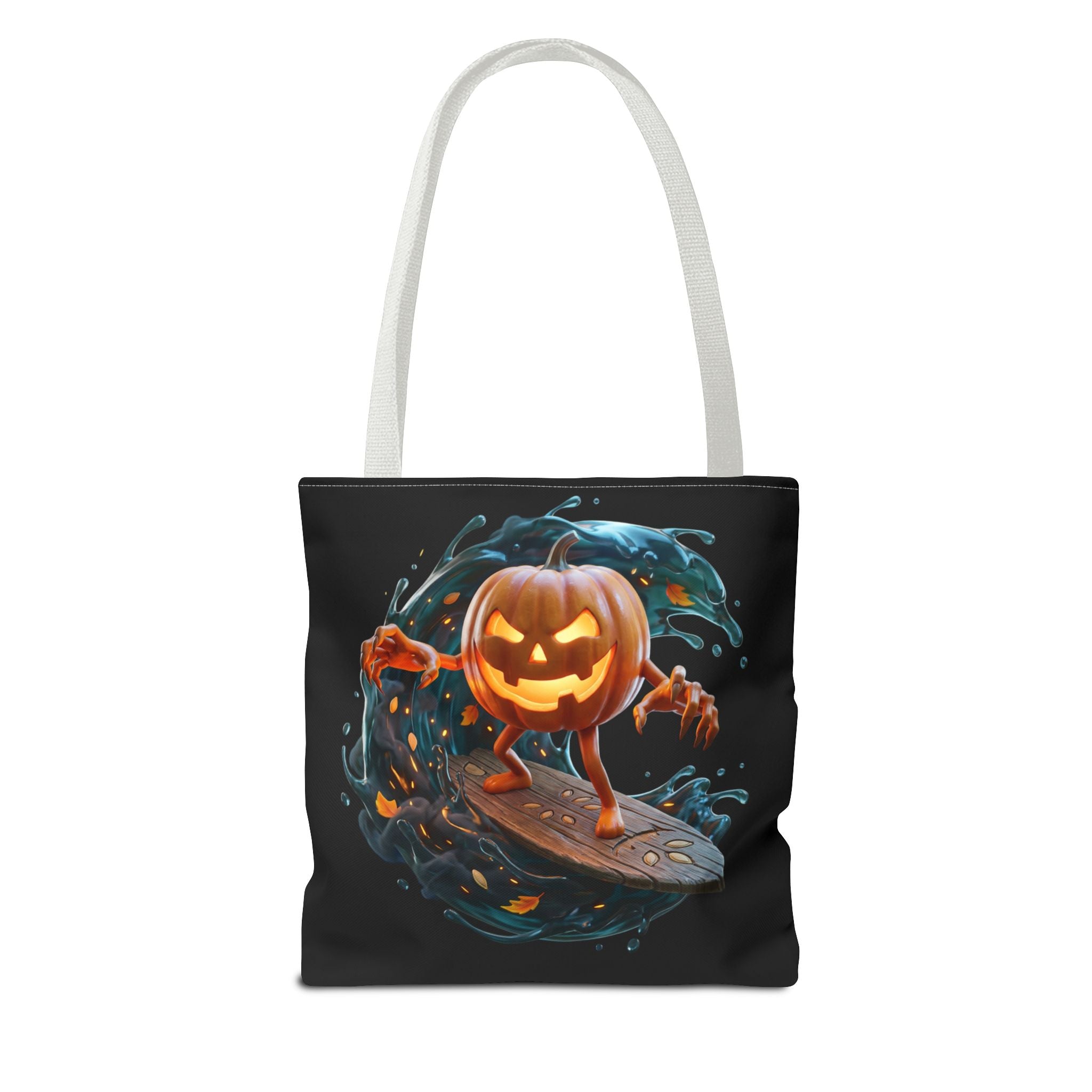 Halloween Pumpkin Surf Tote Bag — Spooky Jack-O'-Lantern Surfing Beach Tote
