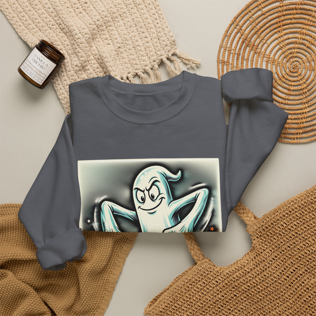 Candy Ghost Halloween Crewneck Sweatshirt — Retro Spooky Ghost with Candy Corn