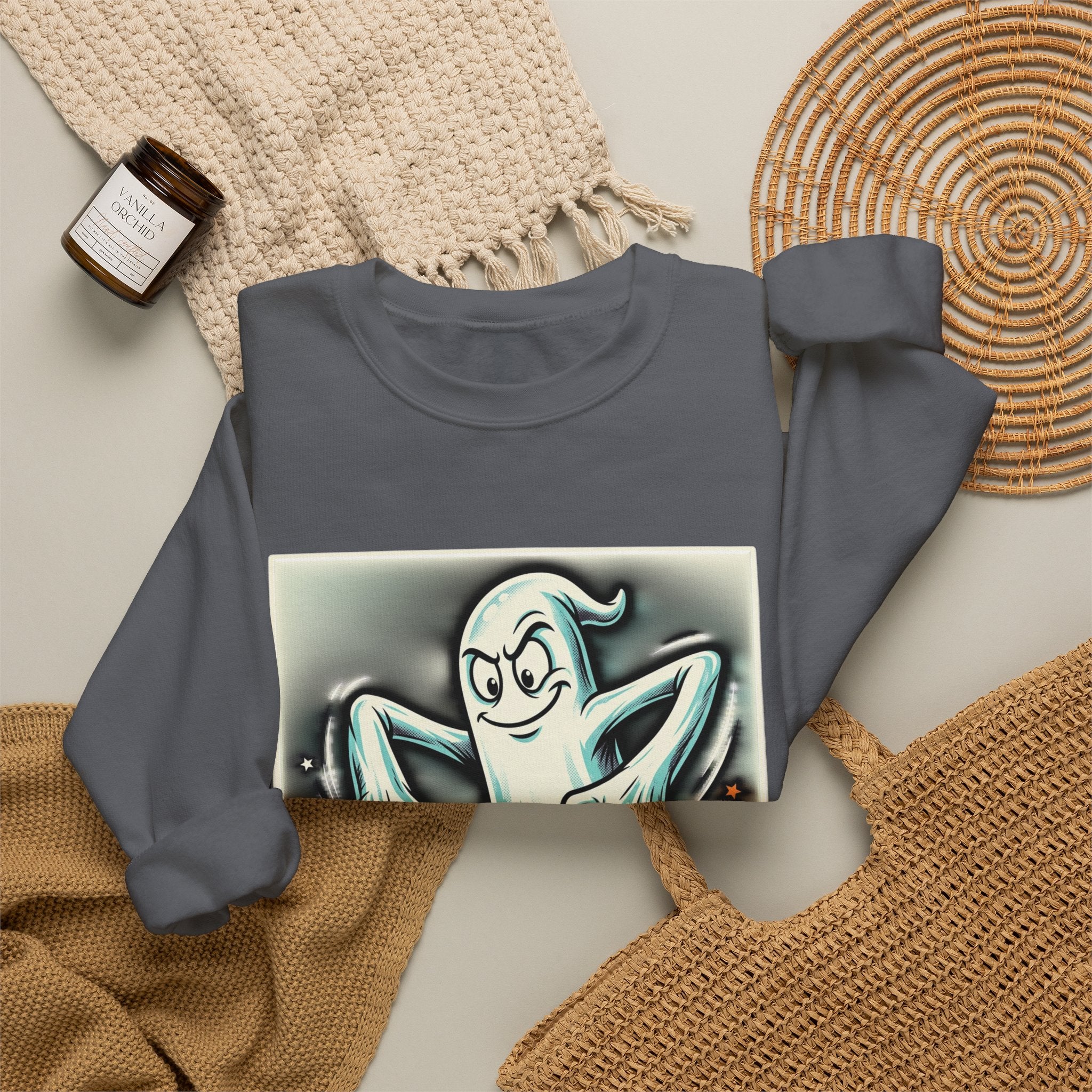 Candy Ghost Halloween Crewneck Sweatshirt — Retro Spooky Ghost with Candy Corn