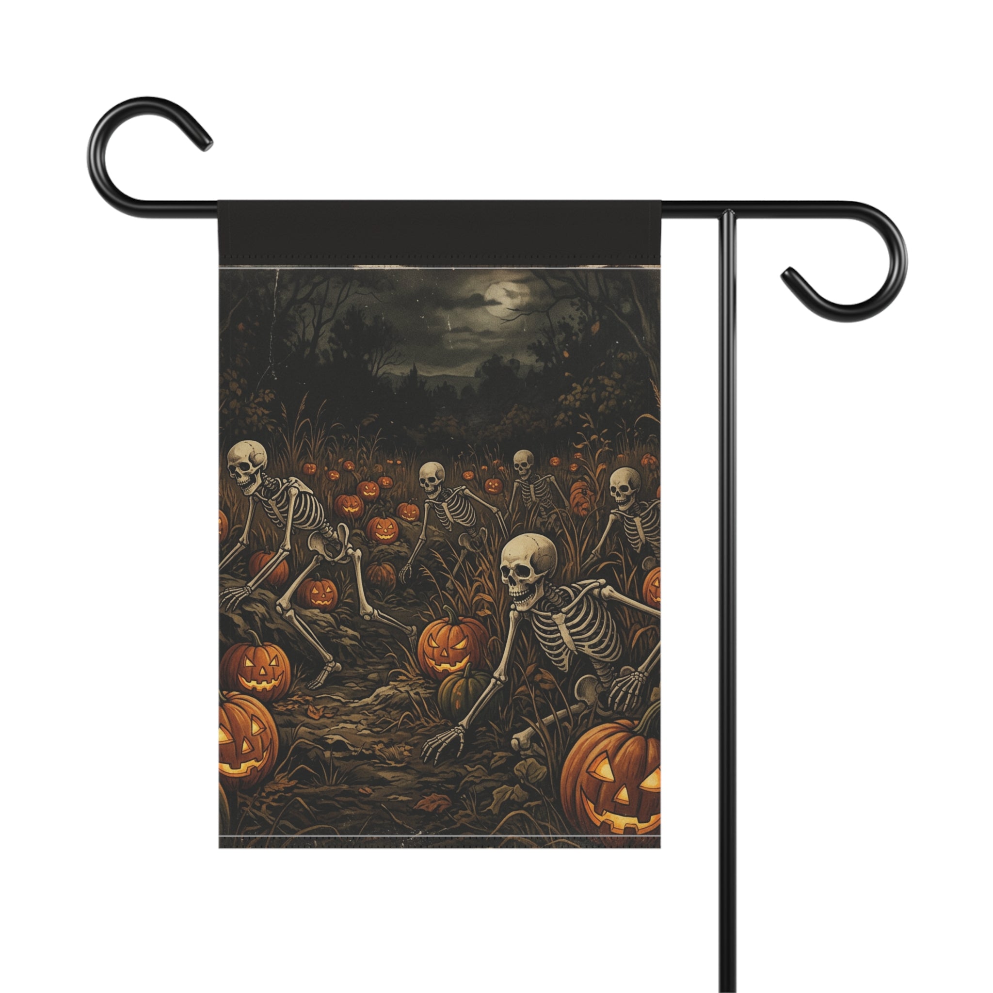 Halloween Skeleton Pumpkin Garden Flag — Spooky Outdoor House Banner