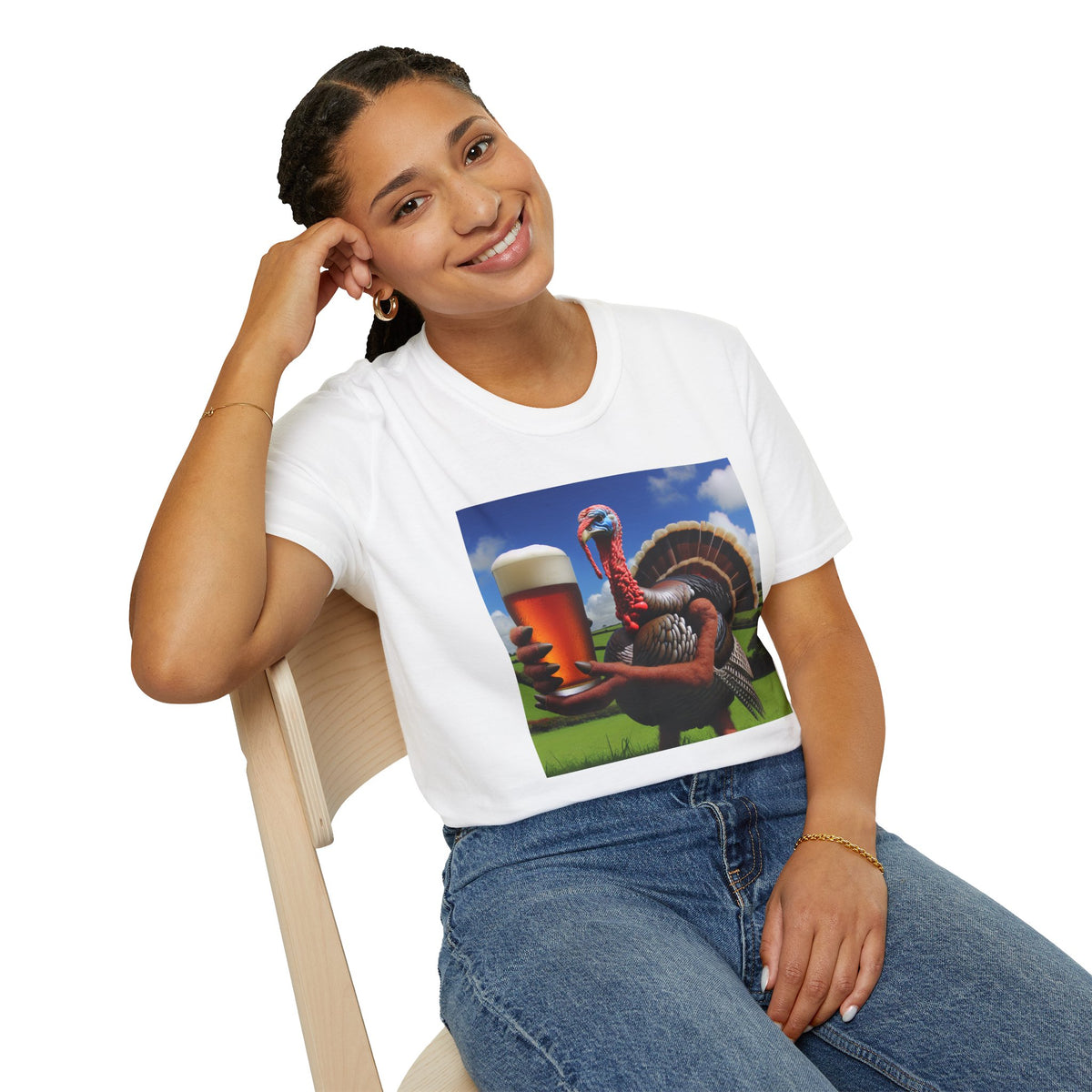Thankful Turkey Beer T-Shirt — Funny Thanksgiving Turkey Holding Pint Tee