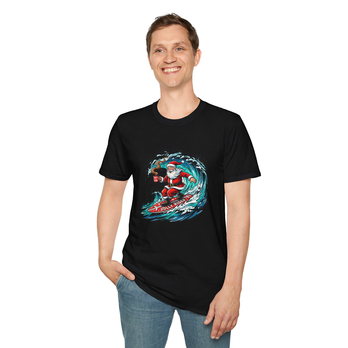 Santa Surfing T-Shirt — Surfing Santa Christmas Tee