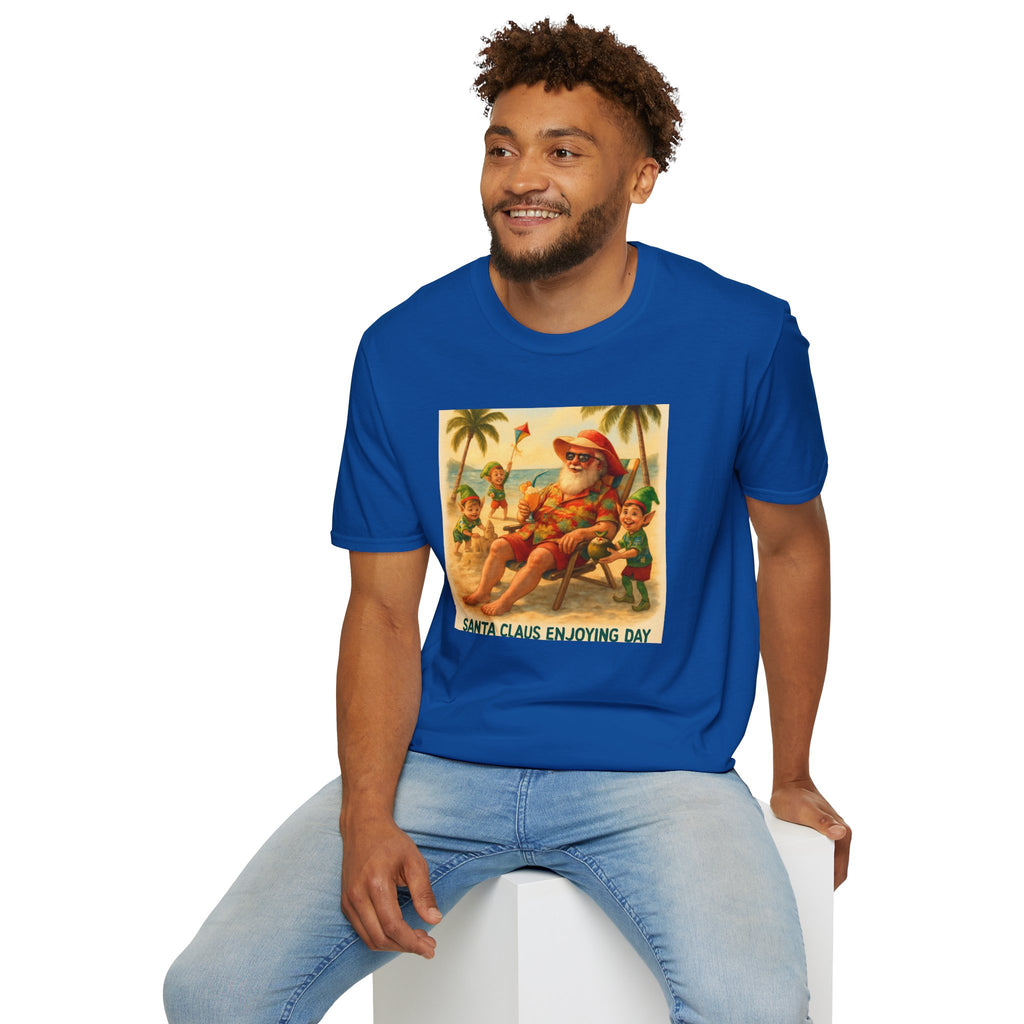 Santa Claus Enjoying Day T-Shirt – Retro Beach Holiday Tee