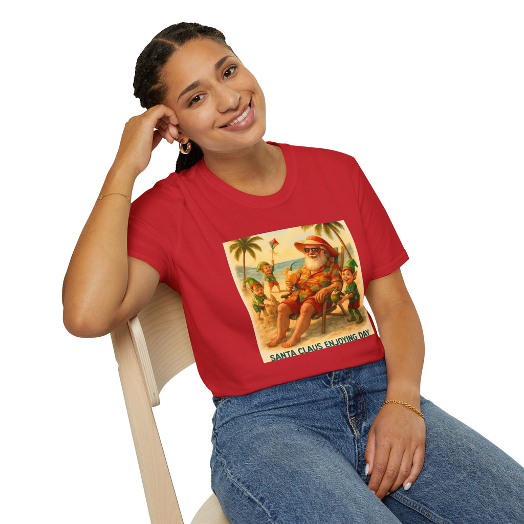 Santa Claus Enjoying Day T-Shirt – Retro Beach Holiday Tee