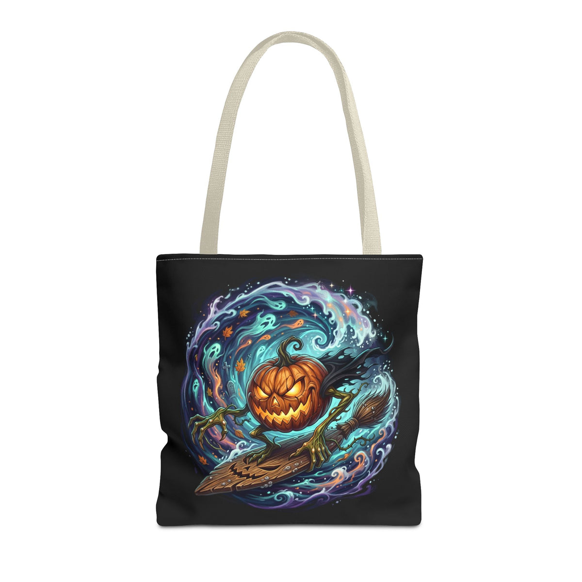 Halloween Surfing Pumpkin Tote Bag — Spooky Jack-o'-Lantern Beach Wave Tote