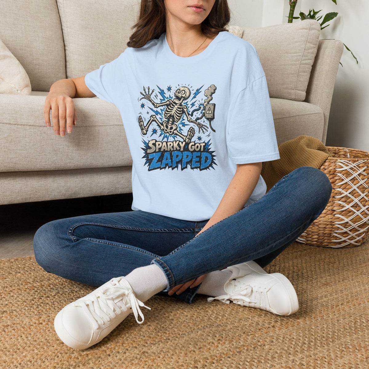 Sparky Got Zapped Skeleton Lightning T-Shirt