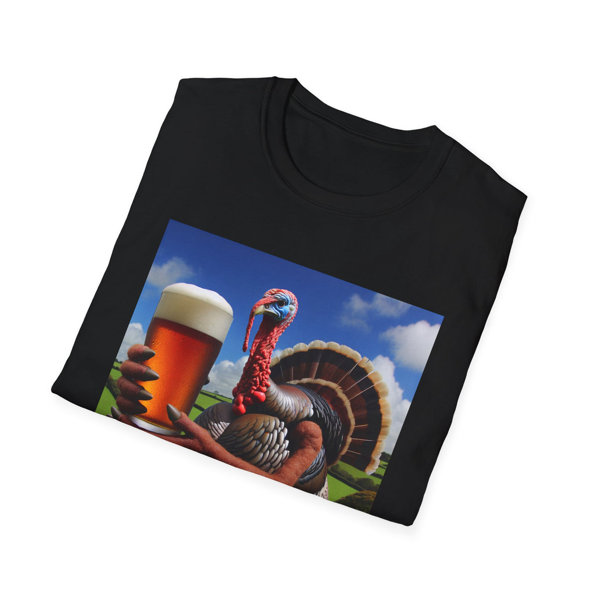 Thankful Turkey Beer T-Shirt — Funny Thanksgiving Turkey Holding Pint Tee