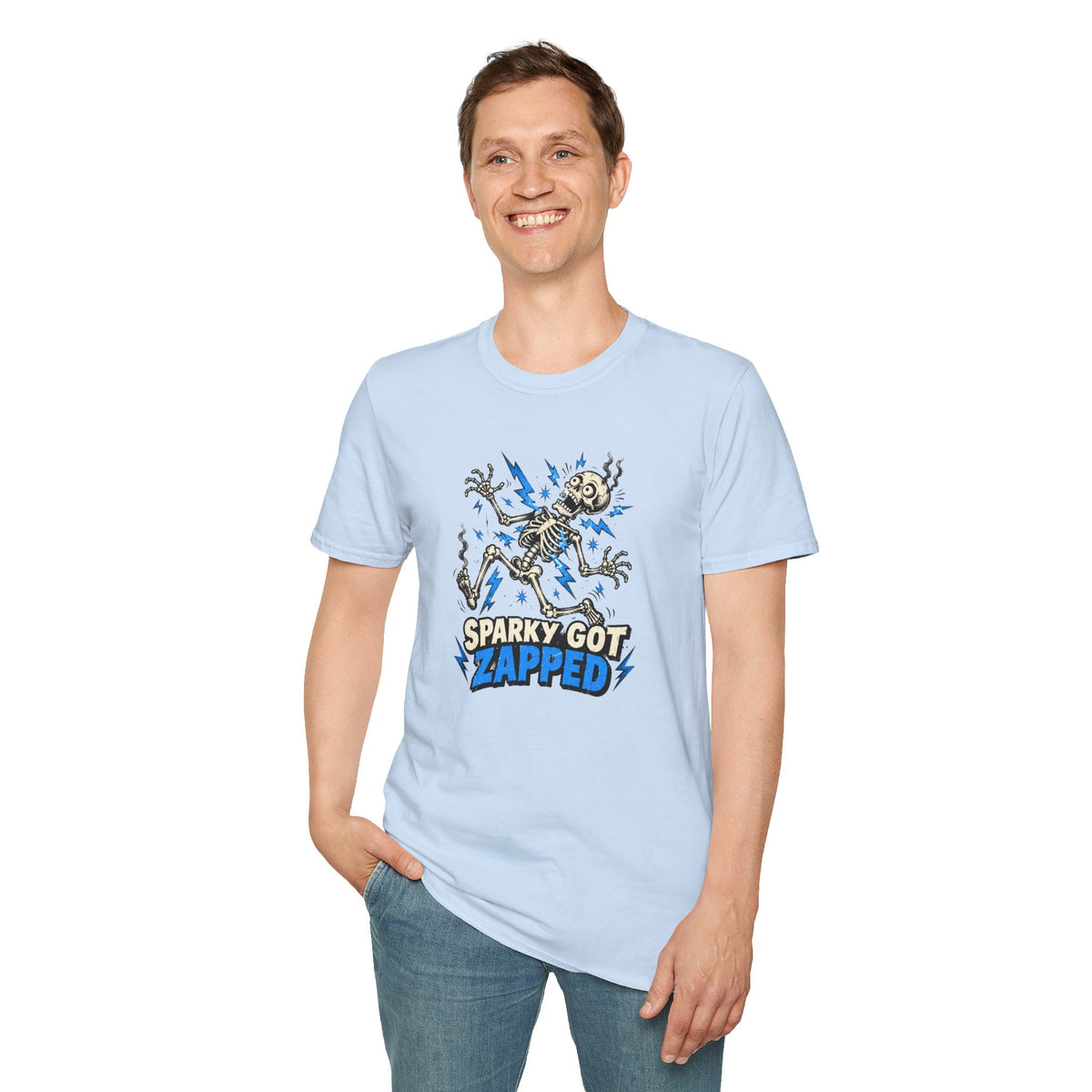 Sparky Got Zapped Skeleton Graphic T-Shirt