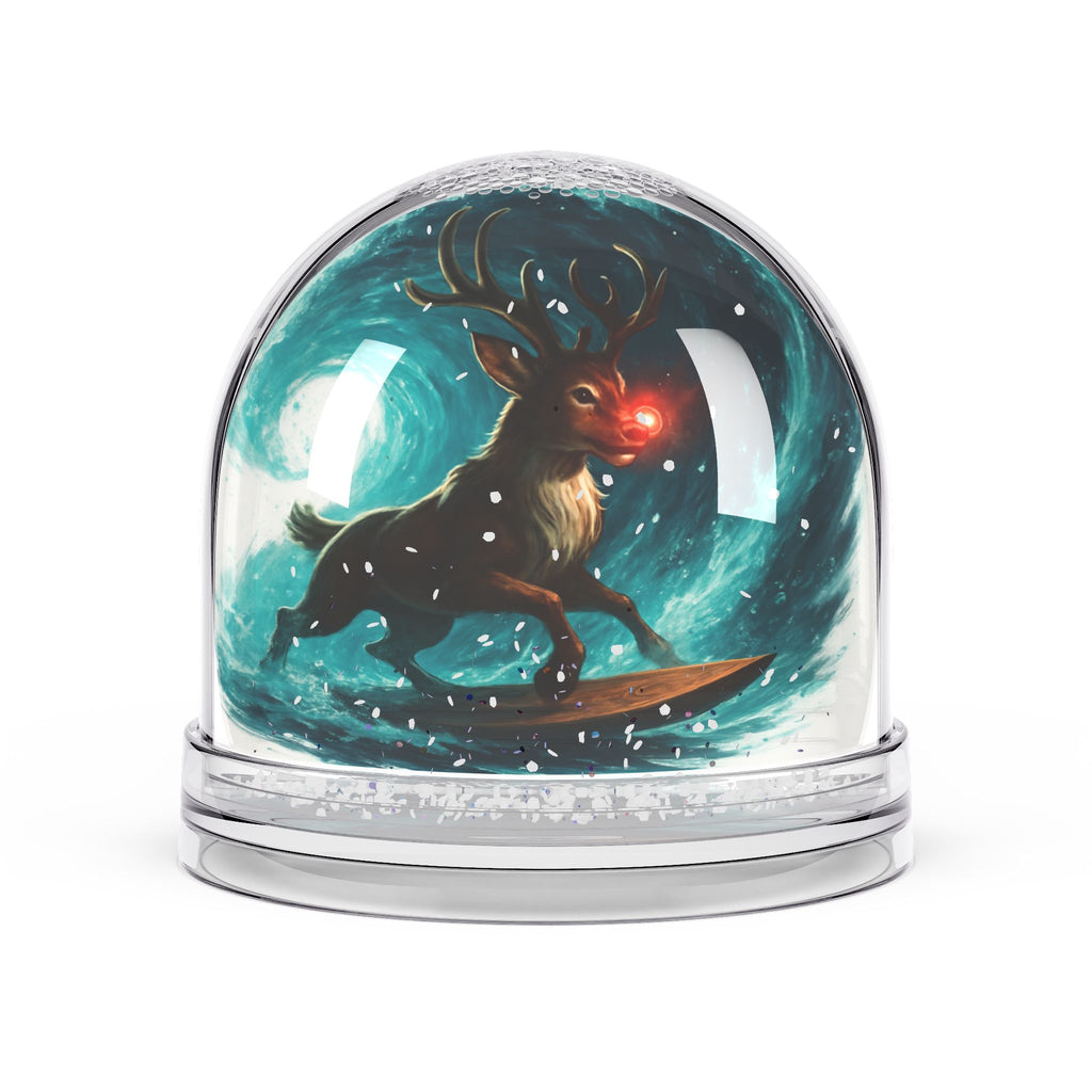 Rudolph Surfing Reindeer Snow Globe — Christmas Holiday Decorative Keepsake