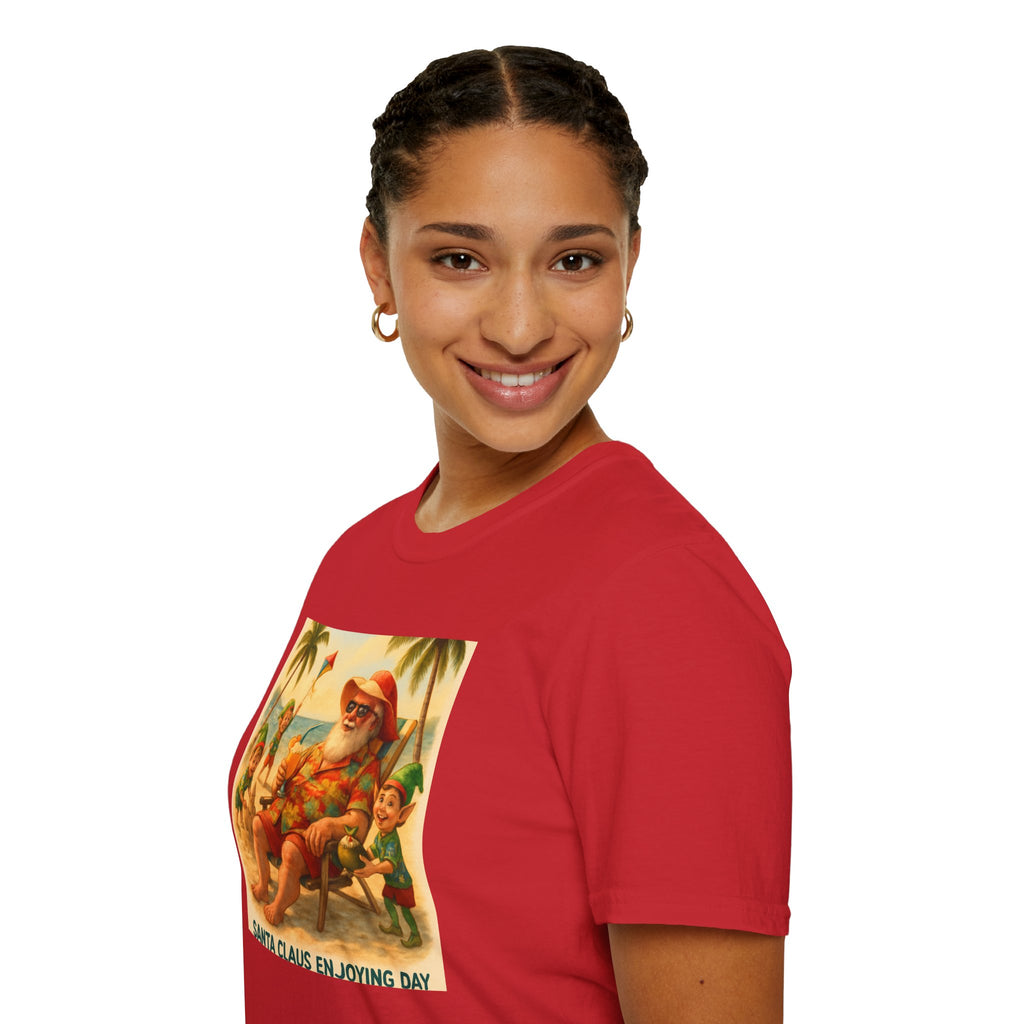 Santa Claus Enjoying Day T-Shirt – Retro Beach Holiday Tee