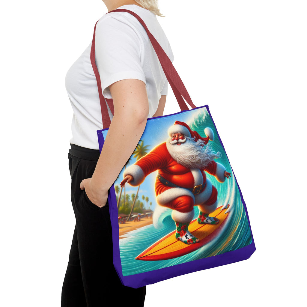 Surfing Santa Tote Bag — Tropical Christmas Beach Holiday Tote