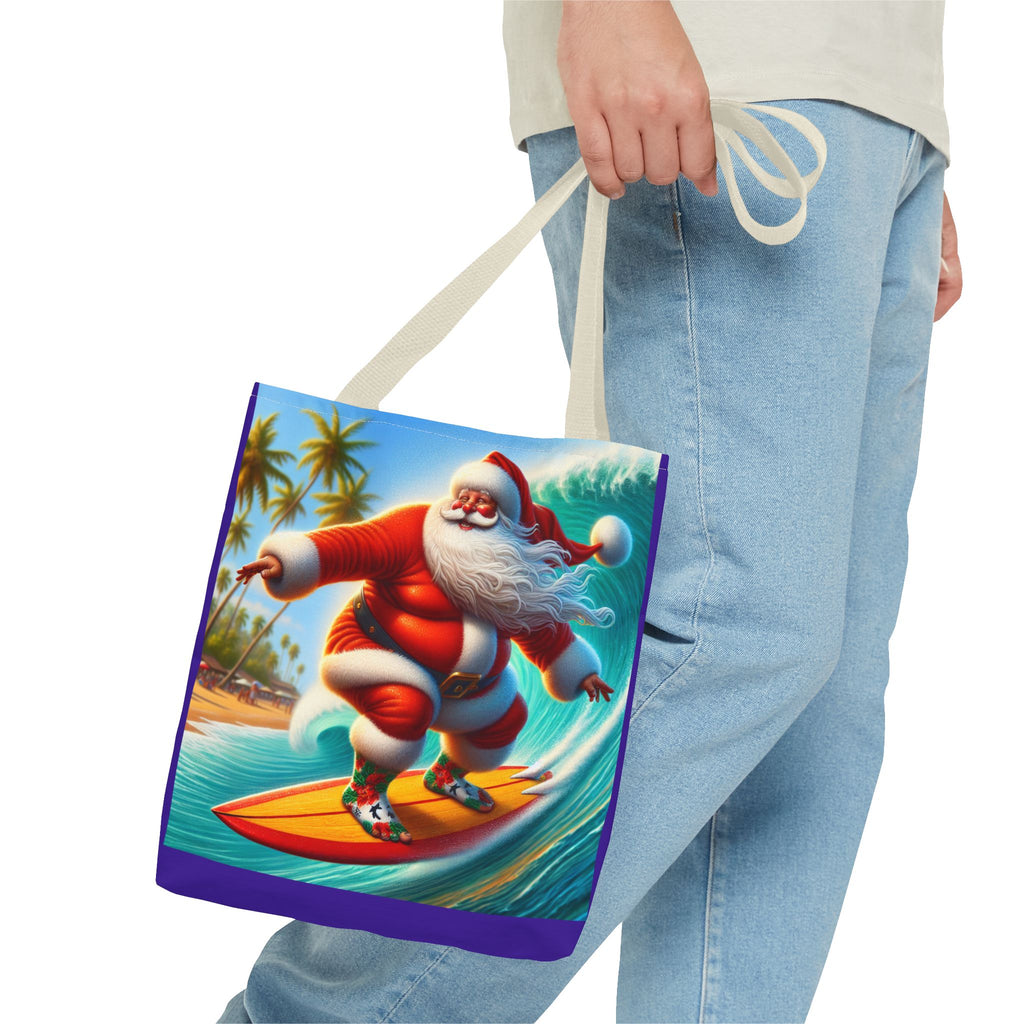 Surfing Santa Tote Bag — Tropical Christmas Beach Holiday Tote