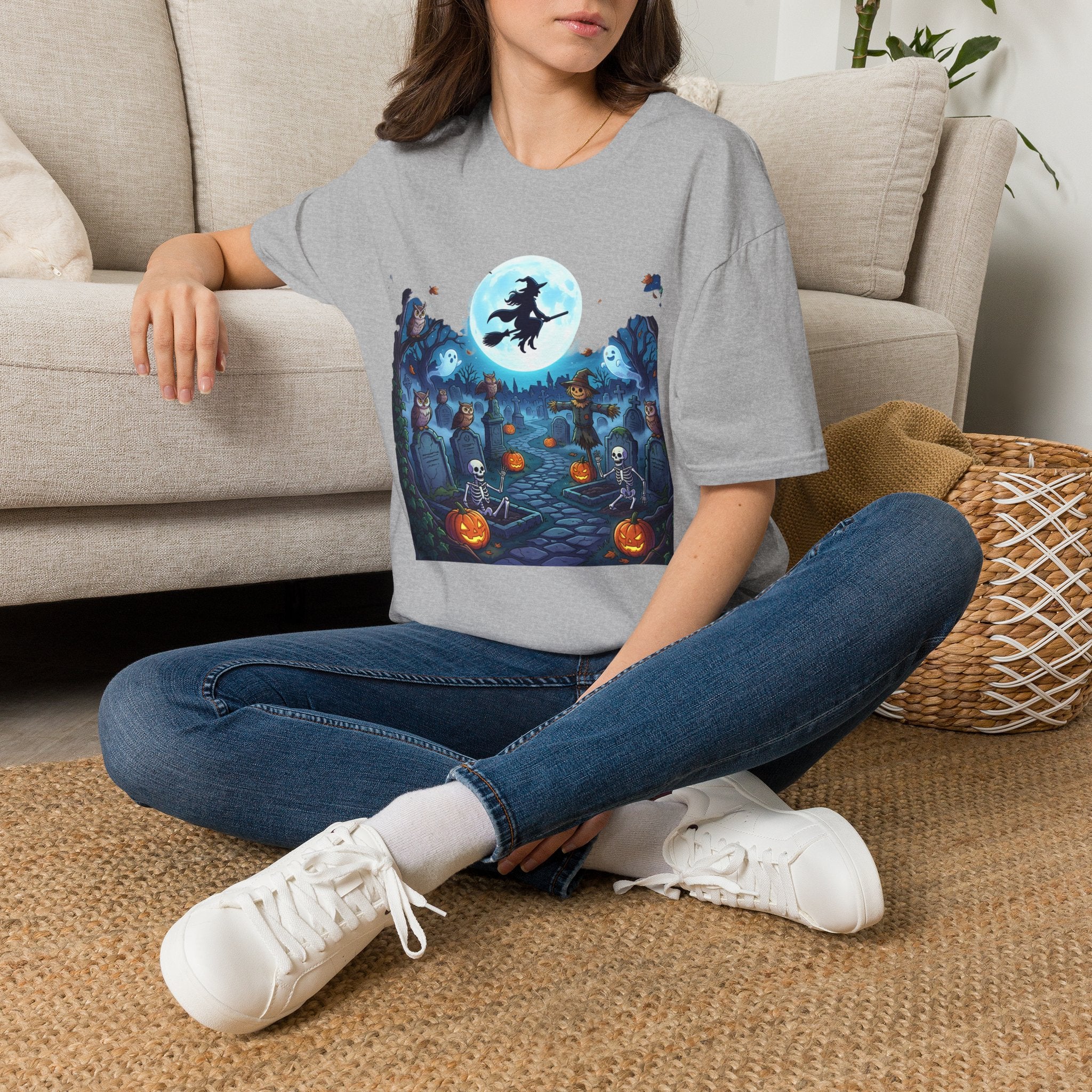 Halloween Witch Moon T-Shirt — Spooky Graveyard Night Tee