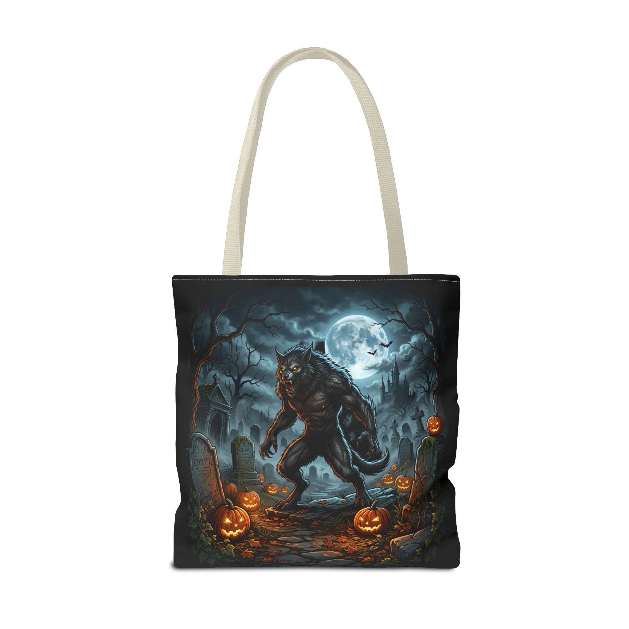 Halloween Werewolf Tote Bag – Spooky Graveyard Pumpkin Night Market Tote