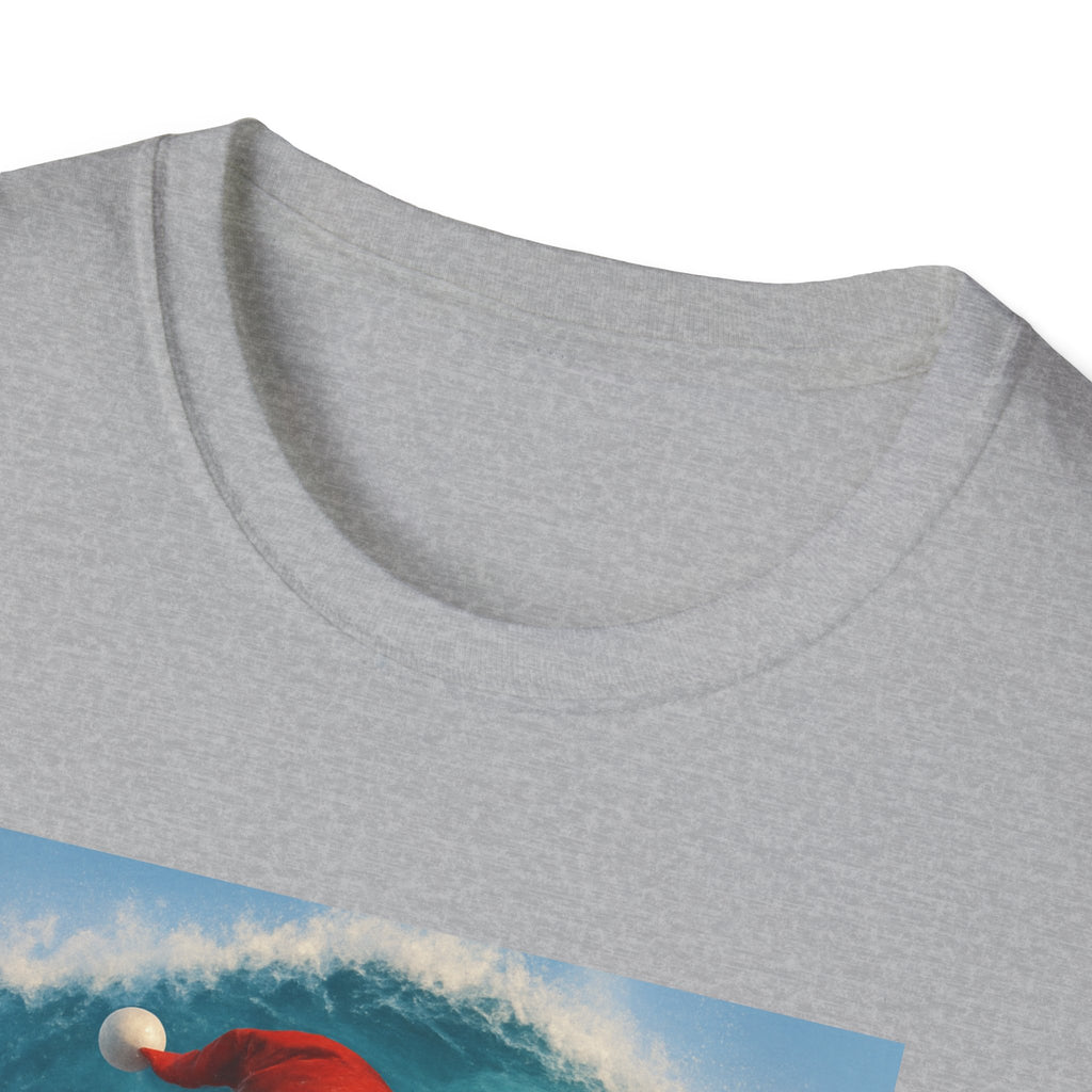 Santa Surfing T-Shirt — Retro Santa and Reindeer Surf Holiday Tee
