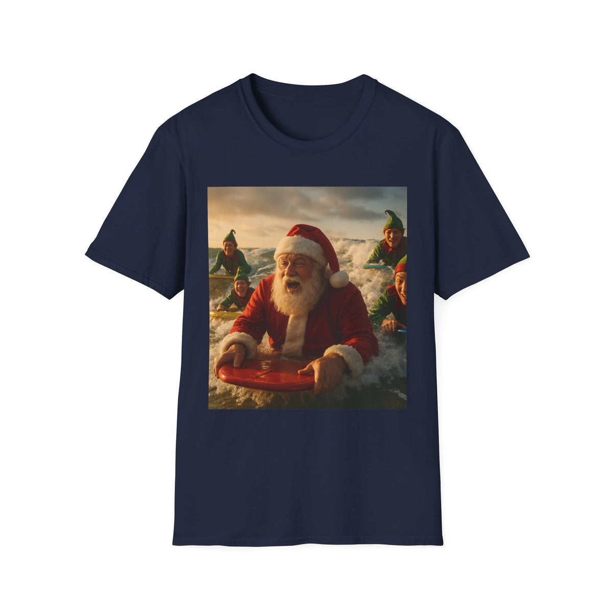 Santa Surfing T-Shirt — Funny Christmas Holiday Surf Santa Tee