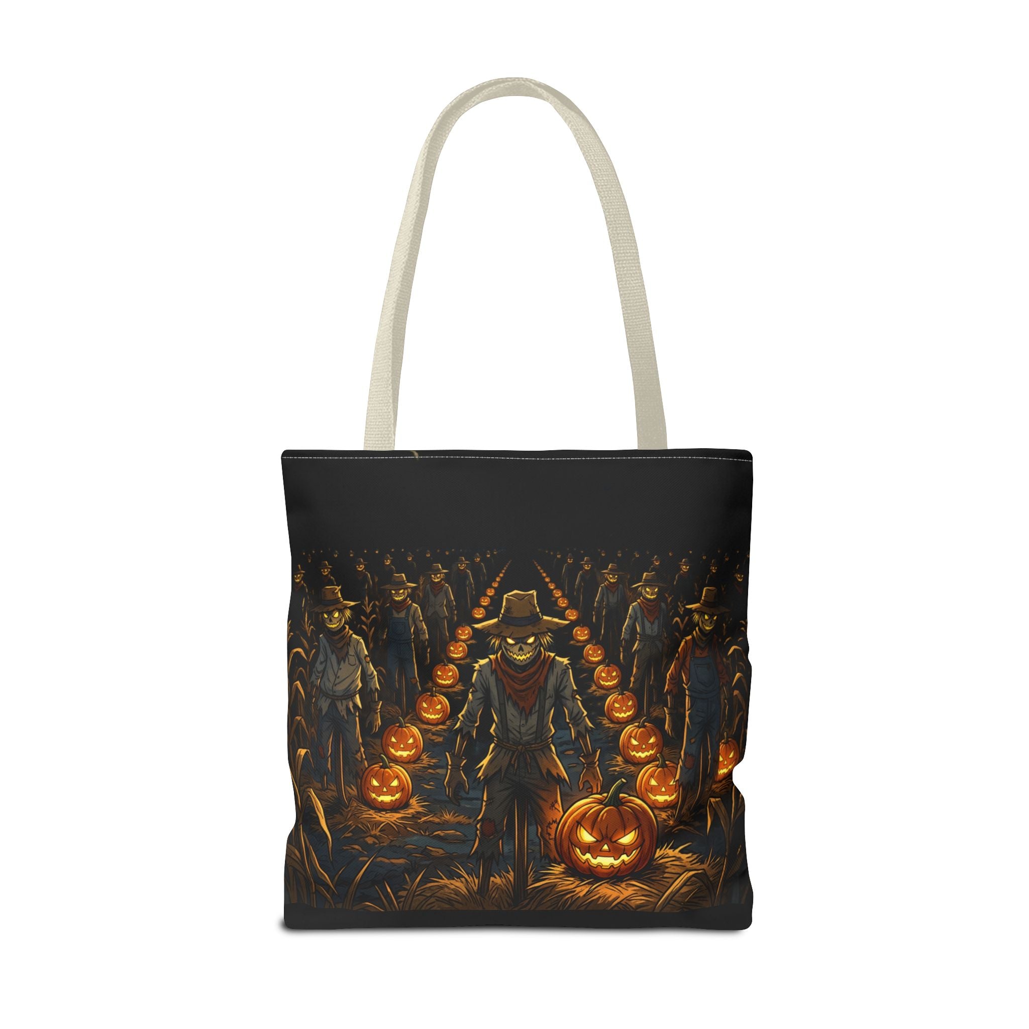 Halloween Scarecrow Parade Tote Bag – Spooky Pumpkin Field All-Over Print Tote
