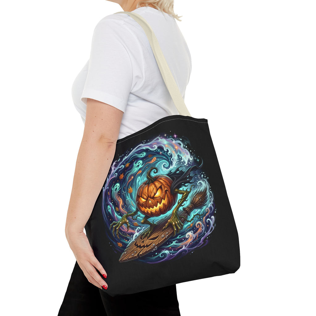 Halloween Surfing Pumpkin Tote Bag — Spooky Jack-o'-Lantern Beach Wave Tote