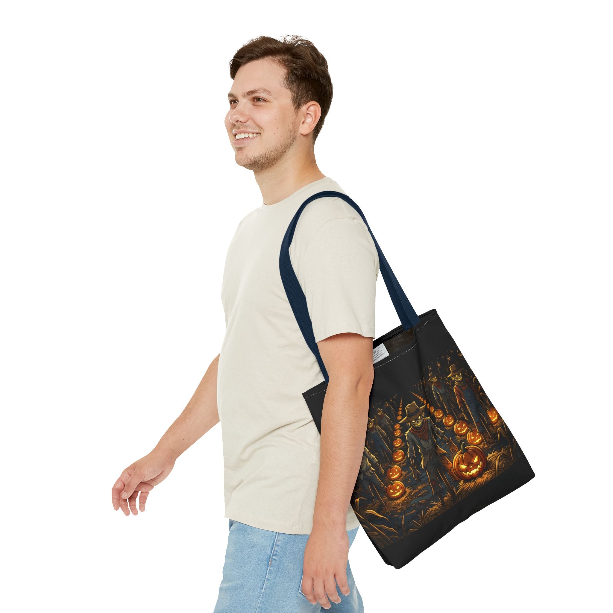 Halloween Scarecrow Parade Tote Bag – Spooky Pumpkin Field All-Over Print Tote