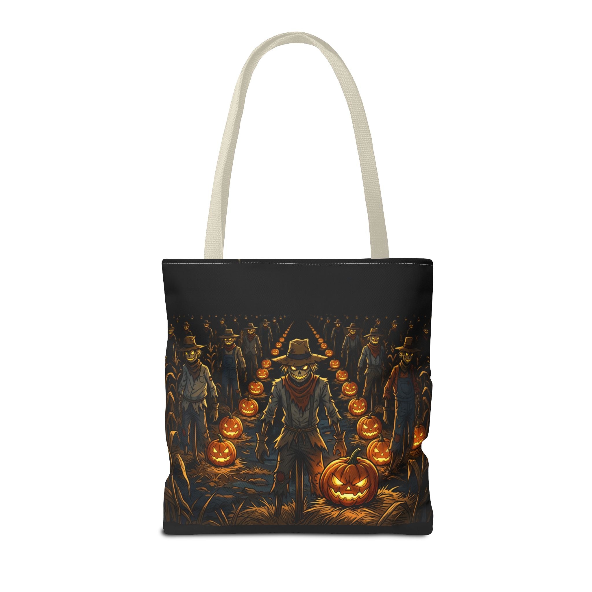 Halloween Scarecrow Parade Tote Bag – Spooky Pumpkin Field All-Over Print Tote