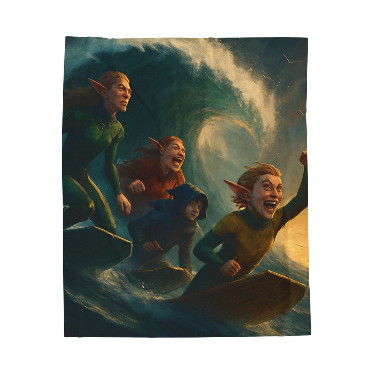 Santa’s Surfing Elves Velveteen Plush Blanket