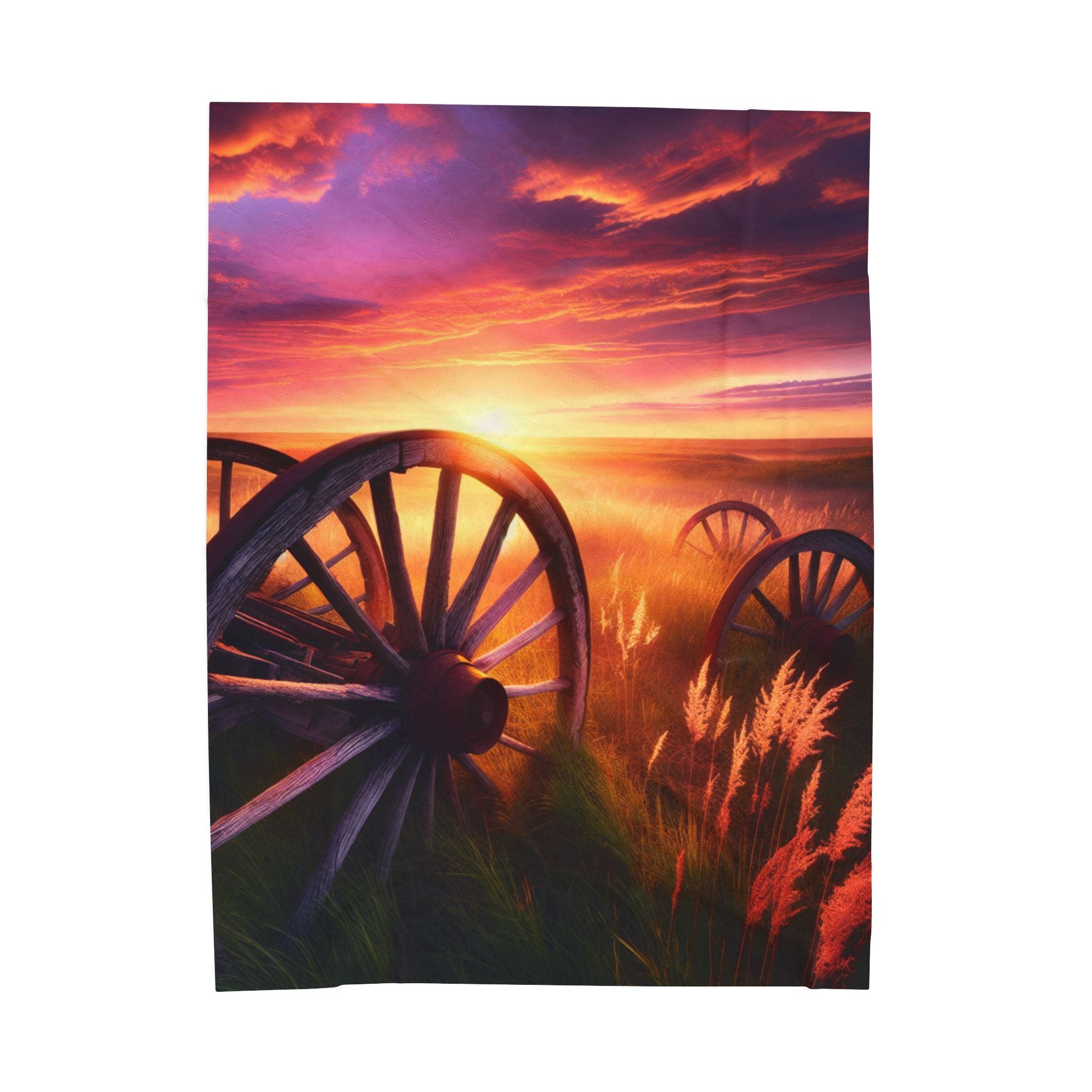 Velveteen Plush Blanket - Wagon Wheels Sunset