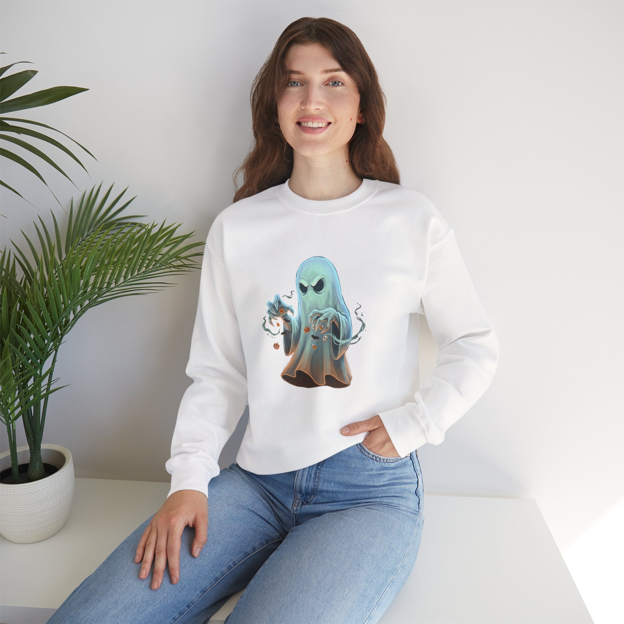 Grumpy Ghost Halloween Crewneck Sweatshirt