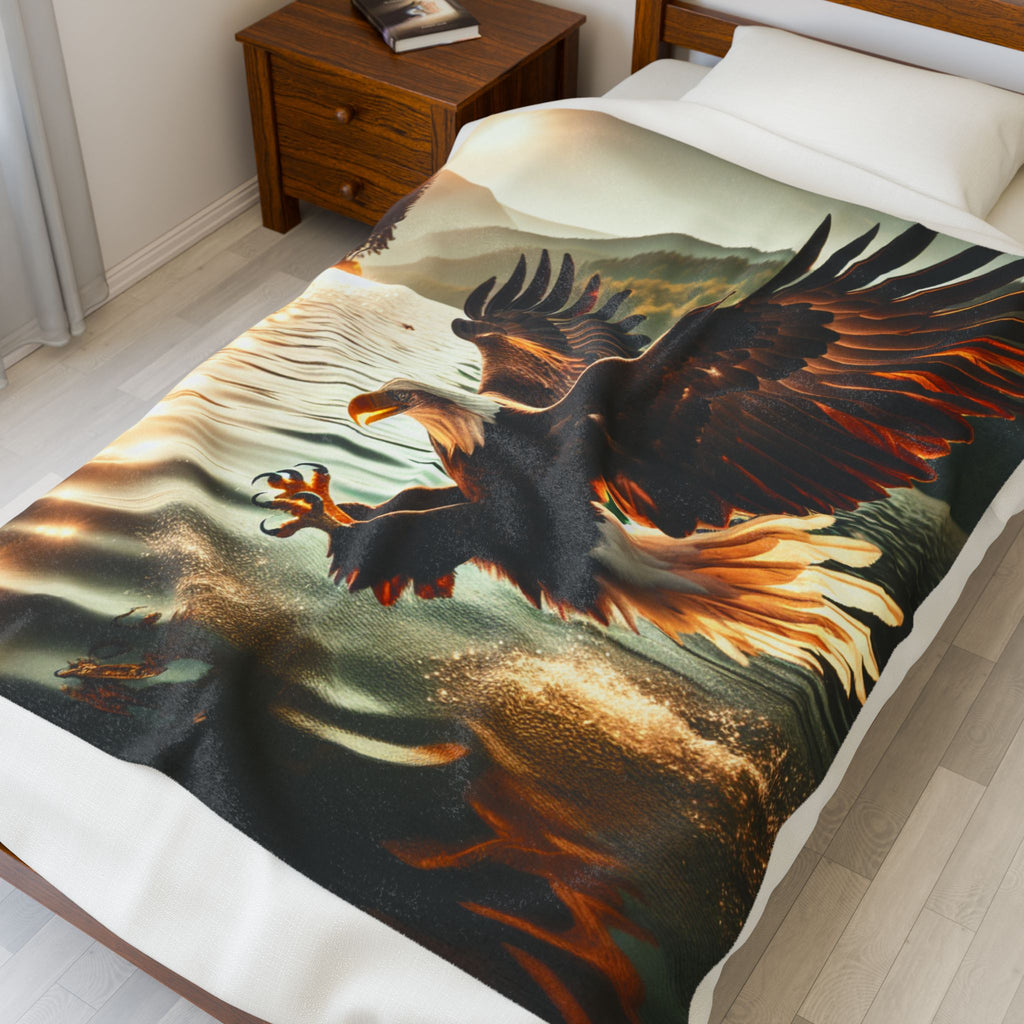 Velveteen Plush Blanket - Eagle in Flight Hunting