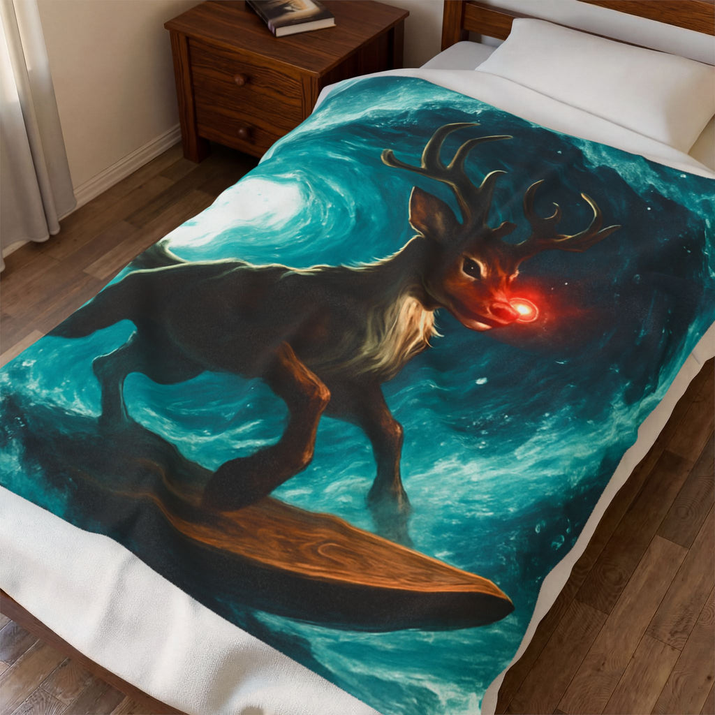 Mystical Surfing Reindeer Velveteen Plush Blanket