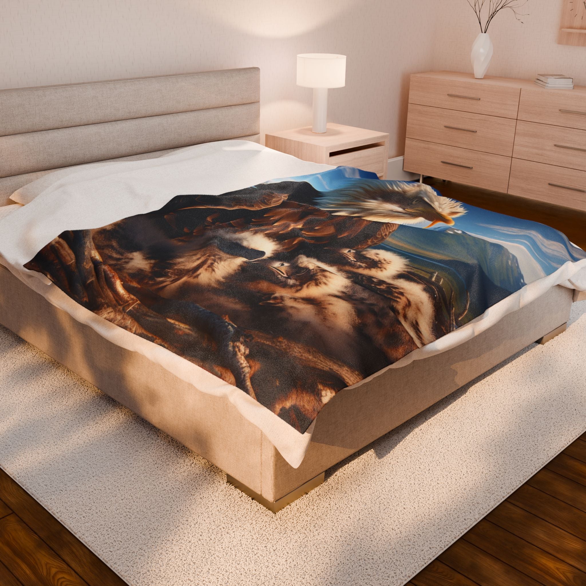 Velveteen Plush Blanket - Eagle with Baby Eagles