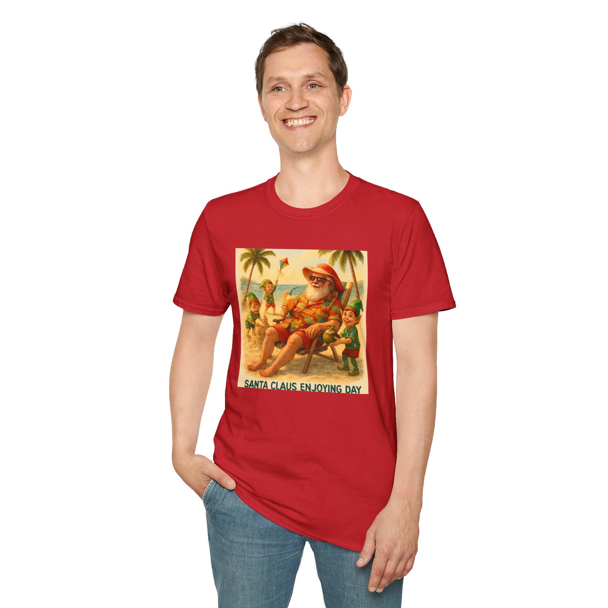 Santa Claus Enjoying Day T-Shirt – Retro Beach Holiday Tee