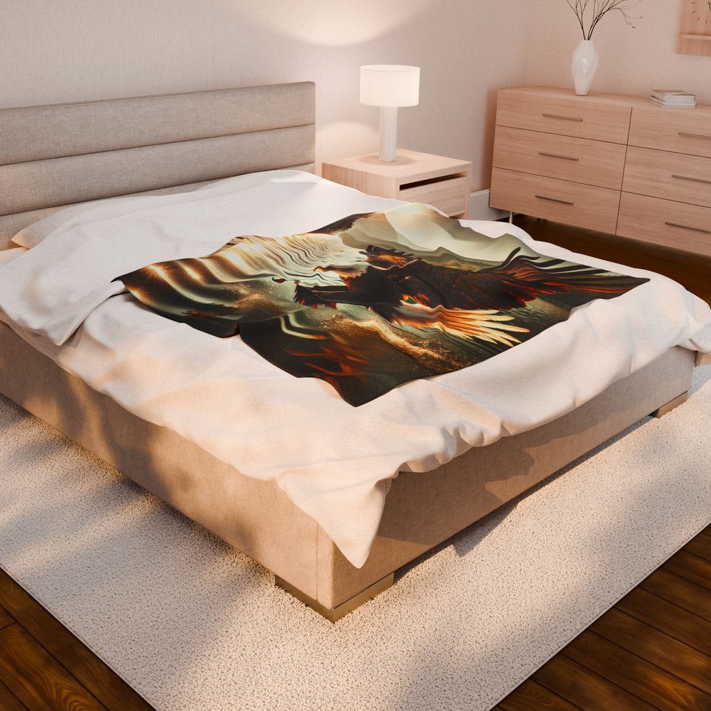 Velveteen Plush Blanket - Eagle in Flight Hunting