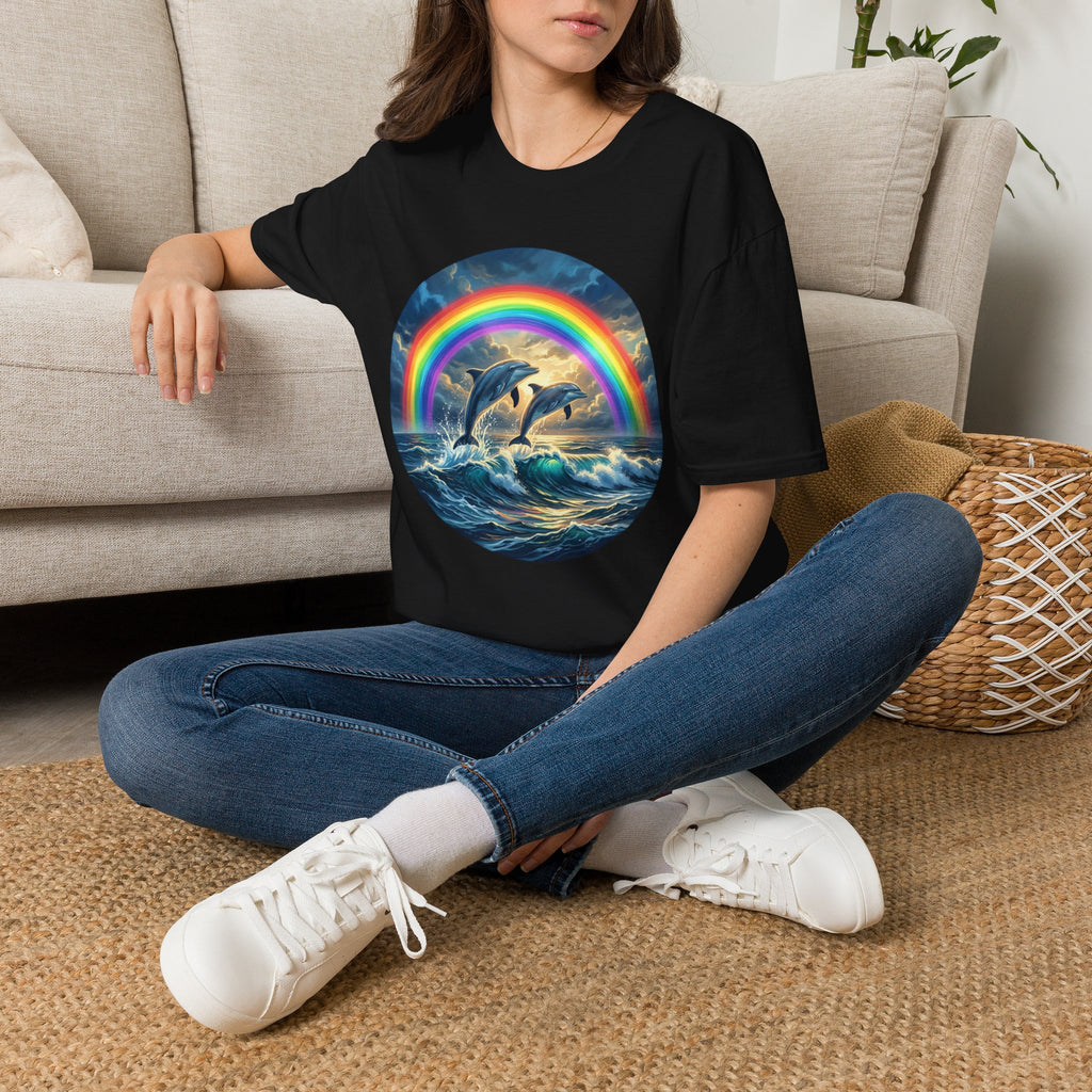 Dolphin Rainbow Wave T-Shirt — Ocean Sunset Graphic Tee